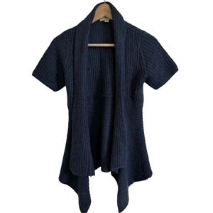 Poof Excellence Knit Cardigan Open Front Short Sleeve Drape Navy S